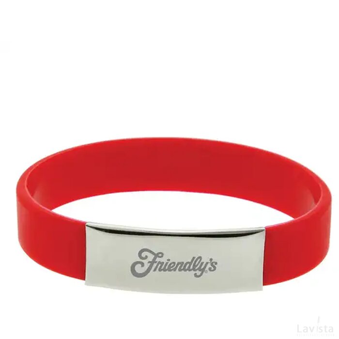 Siliconen armbandje met aluminium plaatje Rood