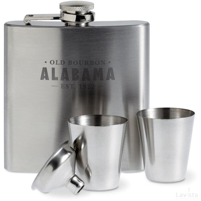 Heupfles met bekertjes Slimmy flask set mat zilver